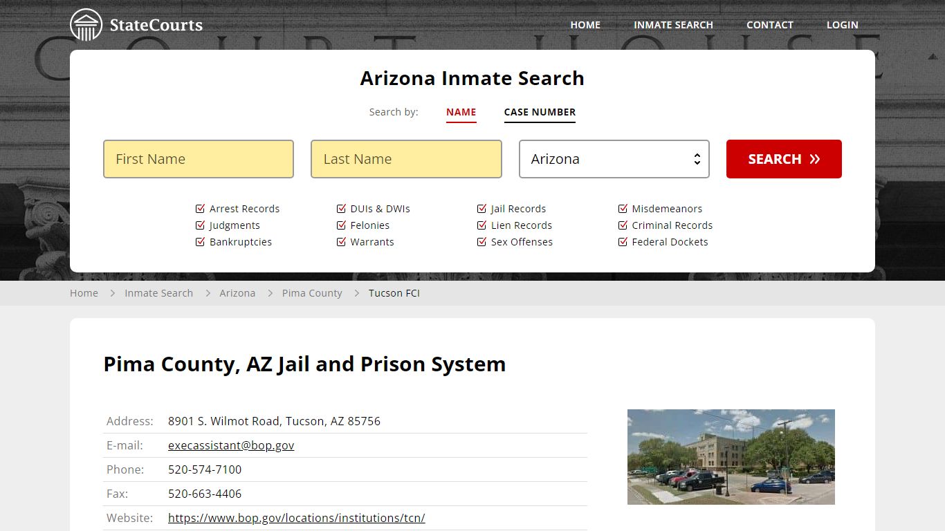 Tucson FCI Inmate Records Search, Arizona - StateCourts